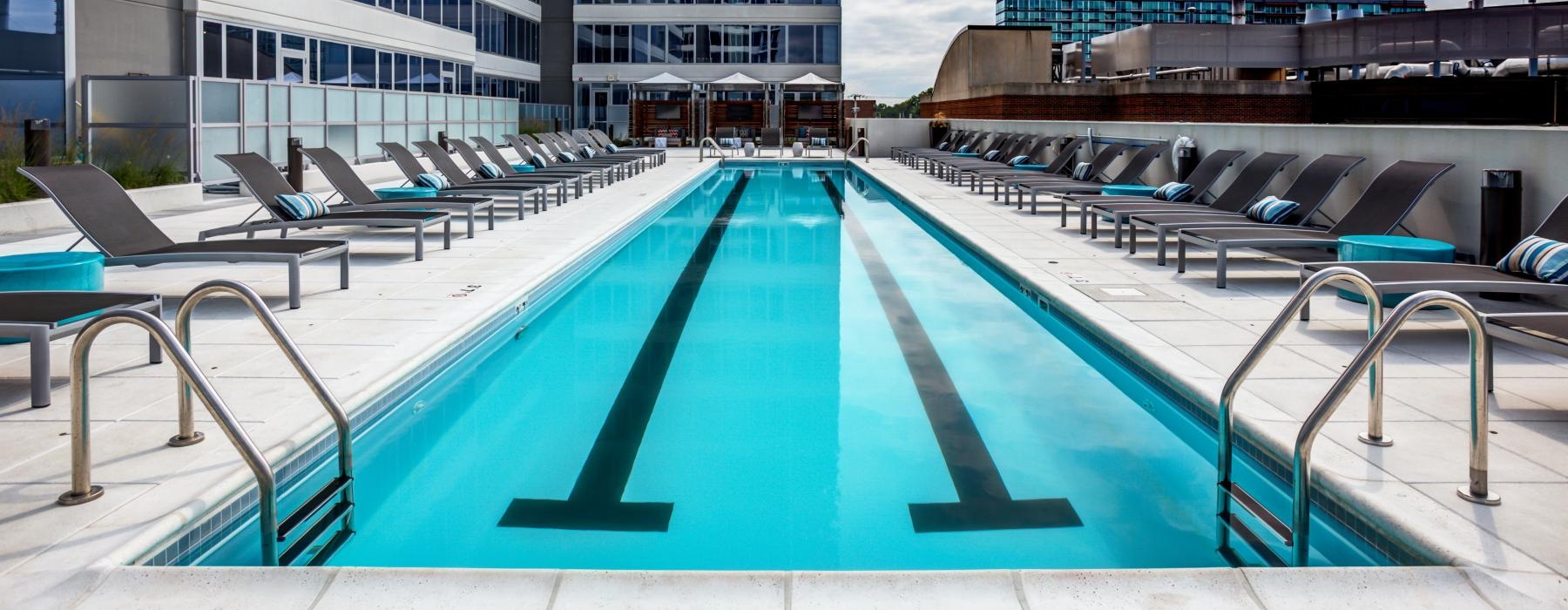 a swimming pool in a large building