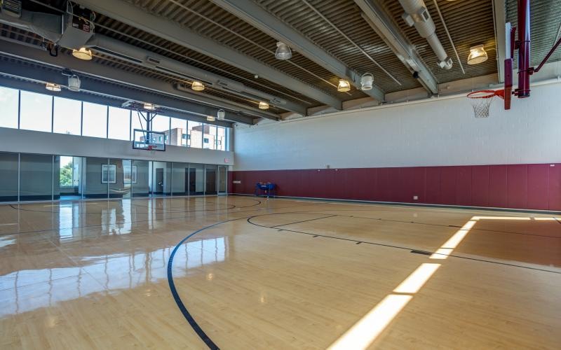 a basketball court with a net